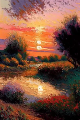 Spanish landscape oil painting, detailed Claude Monet, detailed, sunset