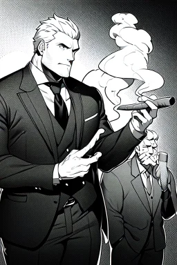 businessman smoke cigar in the dark, greyscale