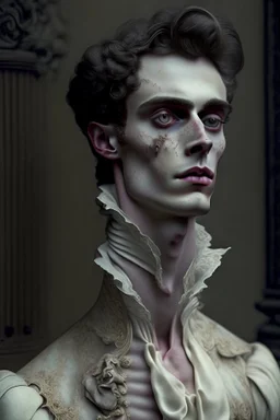 cursed young man from a royal familly victorian times whose skin looks like stone sculpture