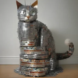 cat made of cat food cans