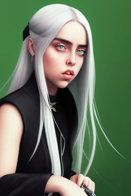 Billie Eilish, sitting on a chair, Black Short Dress, high detail, realistic