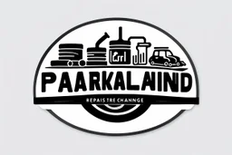 Simplified logo representing services of automobile repairs and tire changes and oil/filter changes, includes text "PARKLAND", black on white