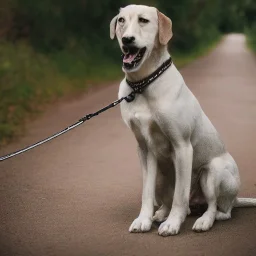 portrait detailed small boy big dog on leash