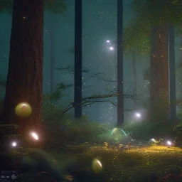 fireflies flying in the forest, ultra realistic, ultra highly detailed, shiny, smooth, studio quality, octane render, polaroid,--ar 1:1 --v4