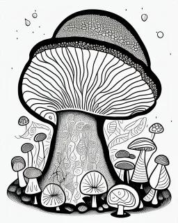 coloring book page, Generate mushroom world. clean and simple line art