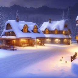 fantasy farming village square winter night