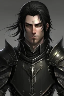 28 year old male dark hair hazel eye rogue black leather armor