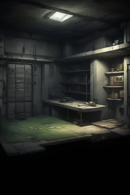 abandonned underground clandestine laboratory bunker for asset video game 2D view, platformer,