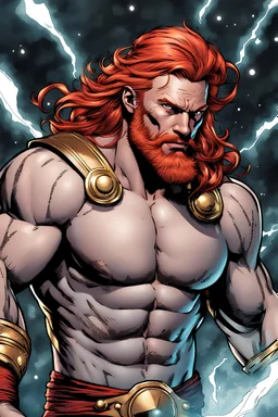 A high quality portrait of a shirtless red haired asgardian in the style of marvel comics