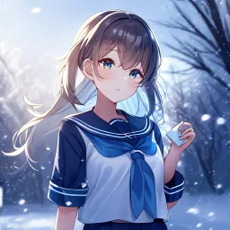 Clear Focus, High resolution, a girl in the snow, wearing a sailor uniform