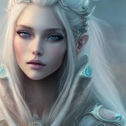 ice queen blue eyes long blond hair smiling face in elden ring realistic