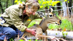 lady givig CPR on deer