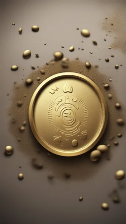 a smooth 3d game graphics circular shaped golden coin with a full body relief in misty mud