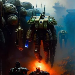 portrait 'Terran Marine Unit-Starcraft' ancient metal armor ,painting by gaston bussiere, greg rutkowski, yoji shinkawa, yoshitaka amano, tsutomu nihei, donato giancola, tim hildebrandt, oil on canvas, cinematic composition, extreme detail,fit full head inside picture,16k