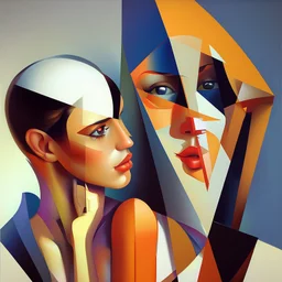 a painting of a man and a woman, a cubist painting by Keith Mallett, cg society, figurative art, cubism, fauvism, art