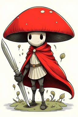 mushroom with a human body and with a sword and a cape