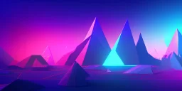 3d rendering. Abstract futuristic neon background. Fantastic landscape with glowing geometric triangular frame and mountains