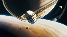 a space station floating above Saturn