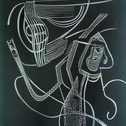 drawn in single line by Nicolai Blatter with hatch with parallel wavy lines metal engraving with spanish man dance procession in salvador dali style or picasso style