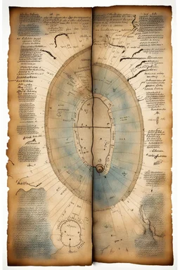 a scan of an ancient Cree Anishinaabe road map, hand drawn been stained and weathered, text is in Cree Syllabic