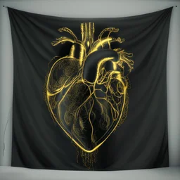 electric heart in black and golden tapestry