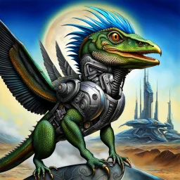 Lucky Stryker, Jet eagle lizard hybrid, biomechanical surrealism,