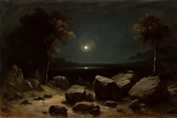 Night, rocks, trees, begginer's landscape, friedrich eckenfelder, willem maris, and otto pippel impressionism paintings