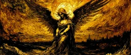 A dark golden angelic heaven painted by Vincent van Gogh