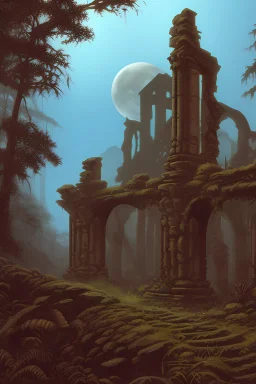 Larry Elmore ruins in dark forest