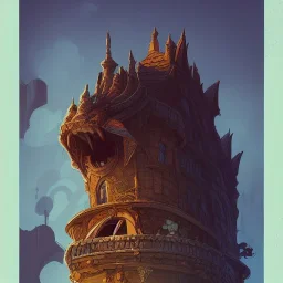 A building that look like a dragon+ Book illustration by Gediminas Pranckevičius, Jean Baptiste Monge, Brian Kesinger, Anton fadeev, strong lines, high contrast vibrant colors, 16k resolution, trending on behance""