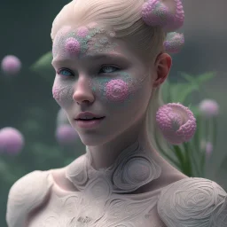 3d smilling woman,skin,standing, 32K, intricately detailed, plants, flowers, colorful, rtx, unreal engine 5, art nouveau, clouds, smoke, square type face