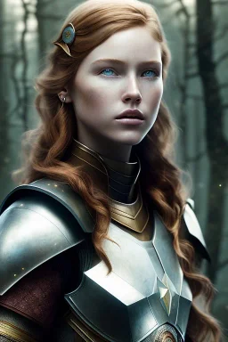 ultrarealistic, concept art, ruined city,__intricate fantasy armor__, no star, __angles__, 18 year old woman, strikingly beautiful,ginger hair, _colour_, (pale __skincolor__ skin:1.2), __camera__, _hair_, detailed face and eyes, medium breasts, fantasy theme, freckles, dynamic pose, resolved expression, __accessory__, strappy outfit, (straps:1.1), sword in scabbard on left hip, (buckles, buttons, snaps, rings:1.0), haltertop style breastplate, detailed eyes, plump lips