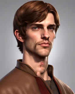 young noble swordman short brown hair photorealistic