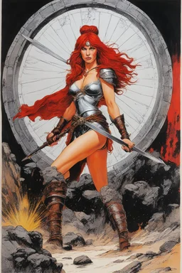 [Red Sonja, Wheel of Time] Original and final cover art and five interior illustrations by underground comix artist, Spain Rodriguez, from the German edition of Charles Bukowski’s book, Women, circa 1980’s.