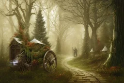 FOREST carriage LANTERN WINTER PATH FALL