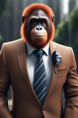 Anthropomorphic orangutan with suit and tie hyper-realistic 8K