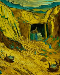 A yellow underground mine with gold painted by Vincent van Gogh