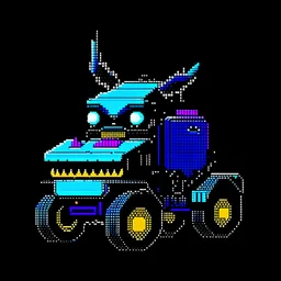 Dot 8bit art truck monster for a t-shirt design, black background