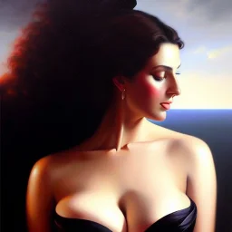 portrait of beautiful busty Sara Pezzini painting by azpiri,Brom, oil on canvas, cinematic composition, extreme detail,fit full head inside picture