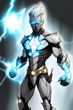 a drawing character that can control lighting and hes a superhero, hes kinda see through , and has a grey skin tone, and has a GYATT he has lightning surrounding him