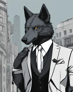 Loup noir , en costume cravate