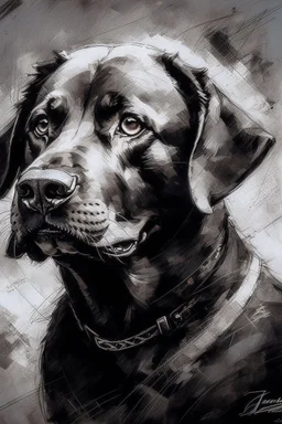 Portrait of a happy black Labrador in the style of Yoji Shinkawa, Guy Denning, Florian Nicolle, Willem Haenraets