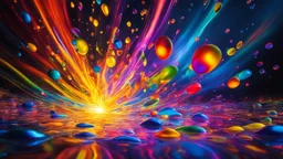 2024. Surprise me! Wow! Colourful immiscible liquid globules floating in a wild random dance, liquid medium, mixed, distorted, spectacular, strange globular shapes, wild, fantasy, futuristic, artistic, attractive, beautiful lighting, attractive composition, photorealistic, extremely detailed, chiaroscuro