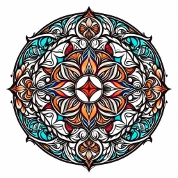 logo in a style of Mandala. Round. The logo depicts a mystical botanical motive. Thin lines. Ornament. Rich colors.