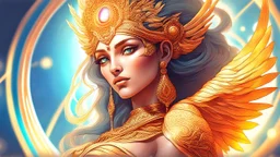 The stunning beautiful goddess of light. concept art, mid shot, intricately detailed, color depth, dramatic, 2/3 face angle, side light, colorful background.