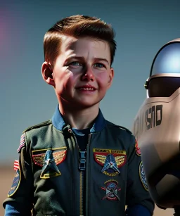 Top gun, Tom cruise toddler, full body, dramatic lighting, hyper realistic