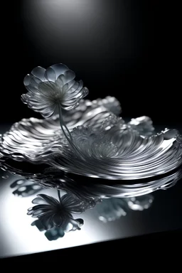 water sculpture in the form of delicate petals gently flowing towards each other. The upper part of the sculpture would be a distorting mirror surface, creating distorted reflections
