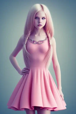 Teen girl, pink dress, long blonde hair, cute, beautiful