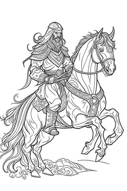 The headless horseman. Outline, sketch style, only use outline, mandala style, clean line art, white background, no shadows, no clear wall, coloring page.