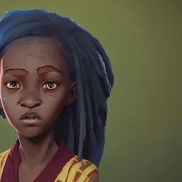 Portrait of a 9 year old African toddler witch with bushy hair by Nick Harris